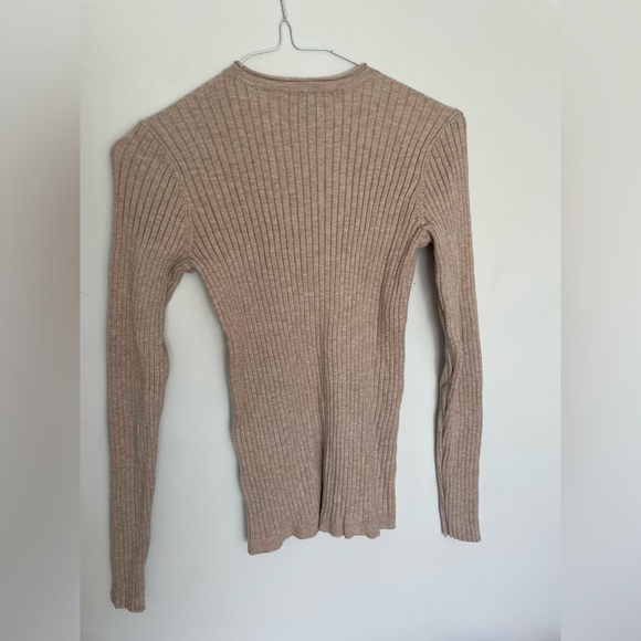 Beige Ribbed Knit Long-sleeve in Oatmeal Beige - Picture 7 of 10